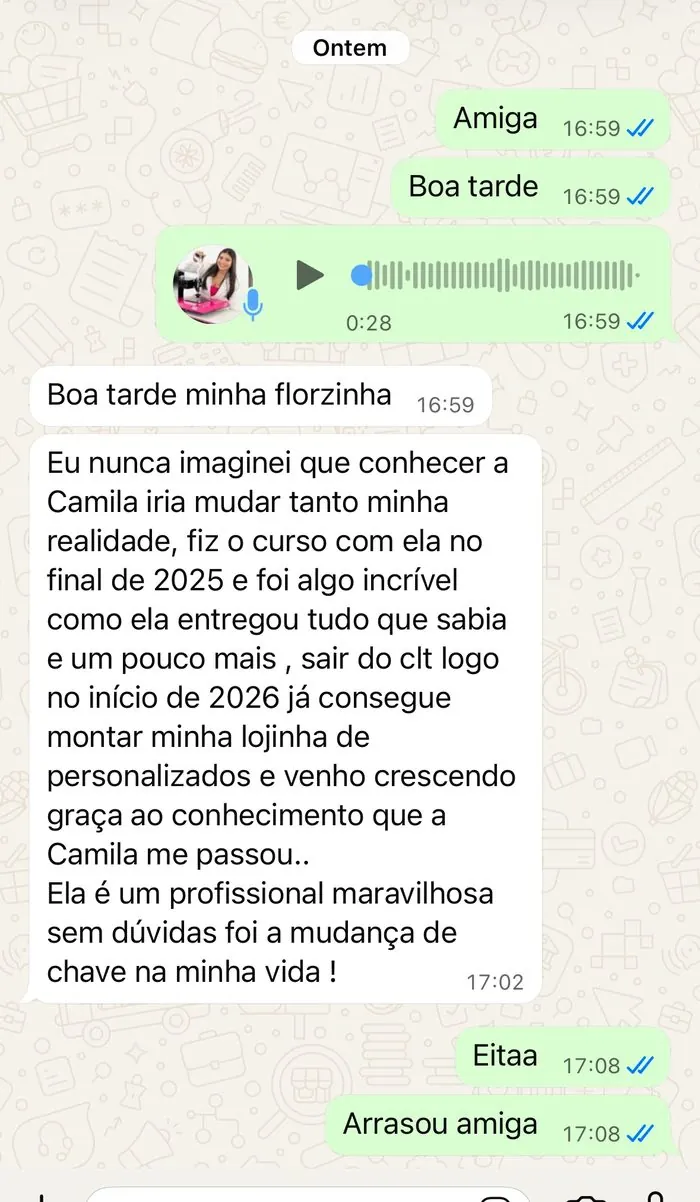 Depoimento de aluna sobre o curso com Camila Lima